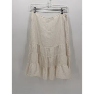 Vintage Y2K 100% Linen Skirt St Johns Bay Size 8 White Tiered Ruffle Knee Length